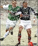 Snow engulfs Mixu Paatelainen and Lee Mair