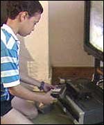 Boy with video player