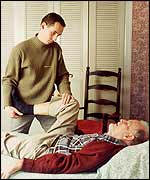 Roger and his physiotherapist, photo copyright of Thierry Randonnet