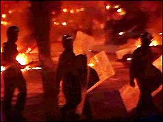Police in riot gear during the Brixton riots of 28 September 1985