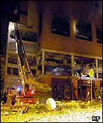 Shattered facade of Club Nogal