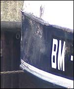 A dent in the stern of the trawler De Vrouw Marie