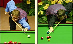 Hendry and Williams get ready to make pots with the match in the balance