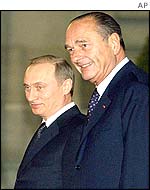 Vladamir Putin and Jacques Chirac in Paris 