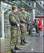 Soldiers outside Terminal Three