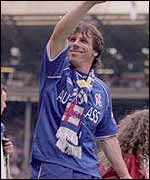 Gianfranco Zola celebrates Chelsea's FA Cup win at Wembley in 2000