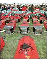 Coffins of ethnic Albanians in Kosovo