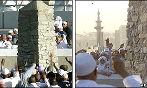 Pilgrims throw stones