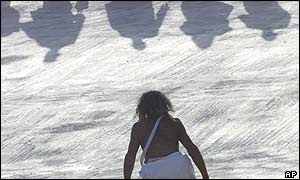 A pilgrim walks to the stoning site