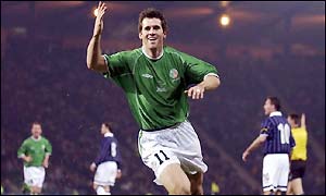 Kevon Kilbane scores the Republic's first goal under new coach Brian Kerr