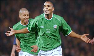 Morrison thumps home a left-footed volley after Scotland goalie Neil Sullivan fails to clear