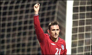 Jeffers celebrates scoring for England