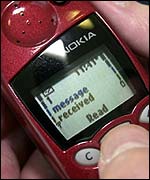 Text message on a phone, BBC