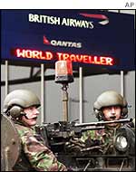 Soldiers on guard at Heathrow this week