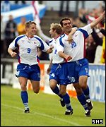 The Faroes celebrate against Scotland