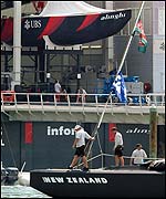 Alinghi (top) and Team New Zealand