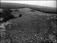Aerial shot of the Woodstock festival - 17 August 1969