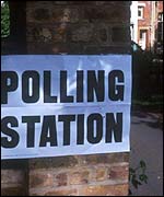 Polling station sign, BBC