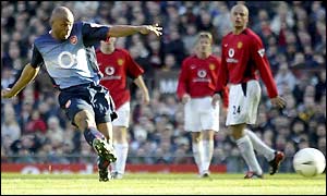 Sylvain Wiltord scores for Arsenal to give the Gunners a 2-0 win