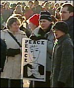Protesters queue for caoches in Bristol