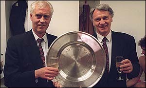 Robson holds the Dutch League championship shield after winning it with PSV Eindhoven in 1991