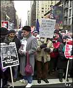 Protesters holding placards in New York