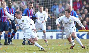 Leeds' Gary Kelly celebrates opening the scoring