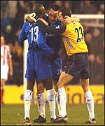 Chelsea celebrate at the final whistle