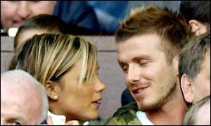 David Beckham and wife Victoria watch Man Utd take on Arsenal in May 2002