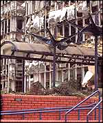 IRA bomb damage at Canary Wharf