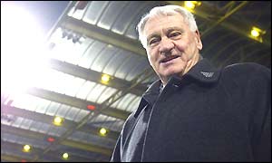 Newcastle manager Sir Bobby Robson smiles