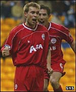 Russell Anderson shows his joy at scoring Aberdeen's third goal