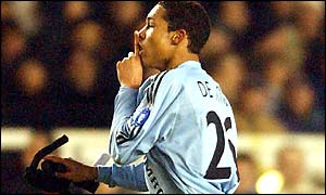 Nigel de Jong celebrates after equalising for Ajax in the 16th minute