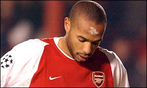 Arsenal skipper Patrick Vieira looks dejected after his side's 1-1 draw at home to Champions League rivals Ajax