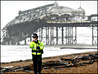 The collapsed West Pier