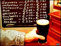 A pint of Guinness being purchased in an Irish pub
