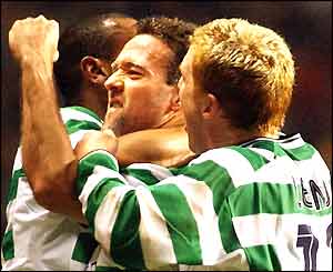 Celtic's Paul Lambert celebrates his 36th-minute equaliser