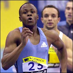 Daniel Caines on his way to victory in the 400m 