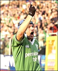 David Humphreys celebrates Ireland's 24 point victory