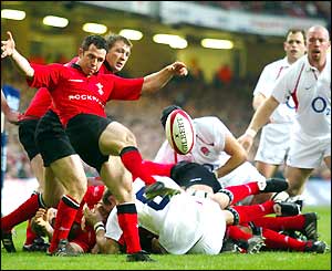 Wales' Gareth Cooper clears the ball