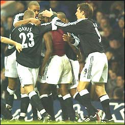 Luis Boa Morte celebrates opening the scoring for Fulham against Spurs