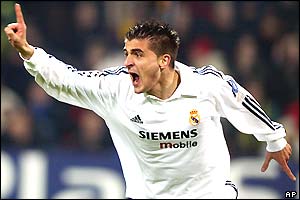 Javier Portillo of Real Madrid celebrates his 90th-minute equaliser