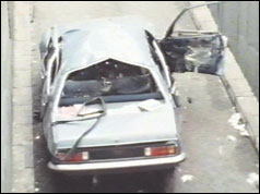 The wreckage of Airey Neave's car