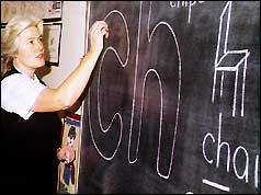 Teacher at blackboard