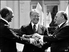 Begin and Sadat shake hands