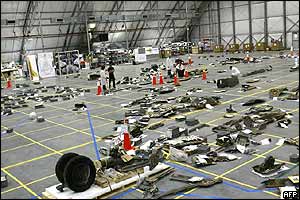Shuttle debris in hangar