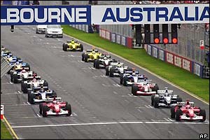 Formula One cars wait just moments from the start of the Australian Grand Prix