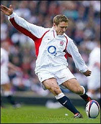 Jonny Wilkinson converts Josh Lewsey's try with ease