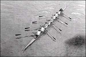 The Cambridge crew en route to victory in 1935