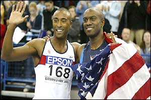 Colin Jackson and 60m hurdles gold medal winner Allen Johnson of USA